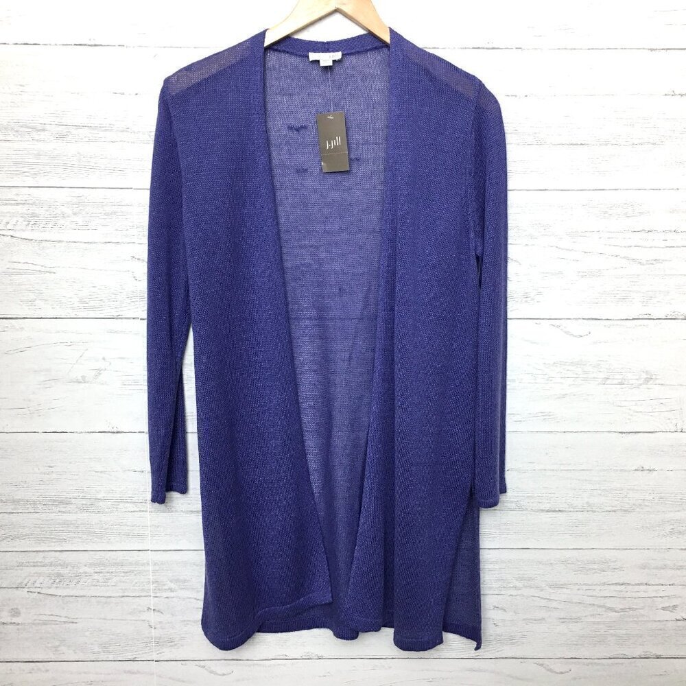 NEW J. Jill Women's Purple Cardigan Linen Blend Long Sleeve Open Front size PS